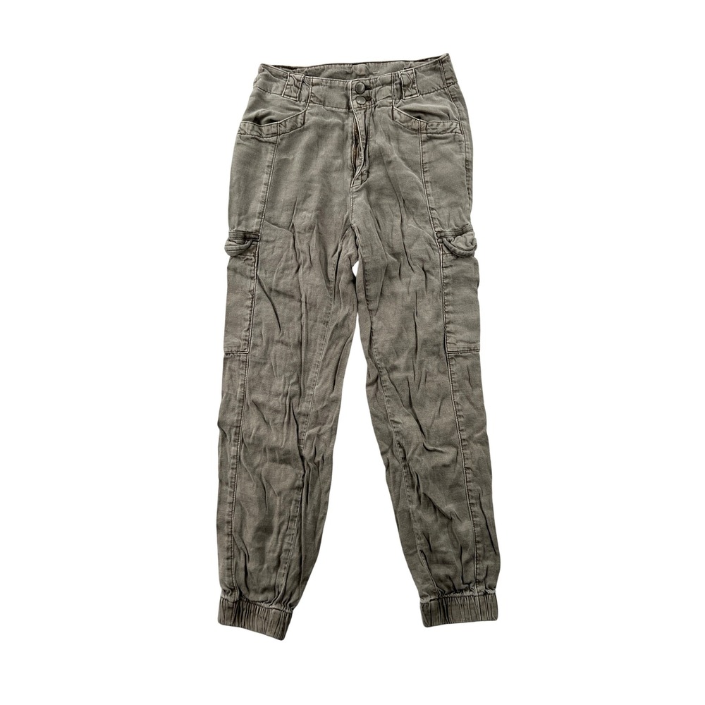 American Eagle Cargo Joggers Women 2 Gray Green Linen‎ Blend Utility Gorp Hiking